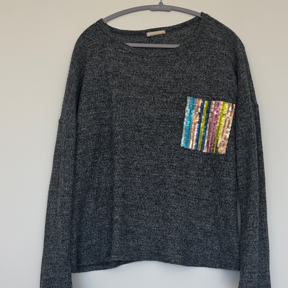 Charcoal Sweater with Colorful Sequin Accent
